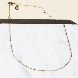 Gold Delicate Saturn Chain Necklace - Nickel & Suede
