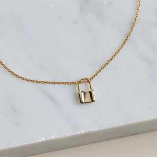 Gold Mini Lock Necklace - Nickel & Suede