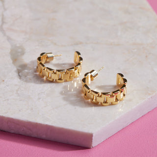 Gold Rolex Chain Hoop Earrings - Nickel & Suede