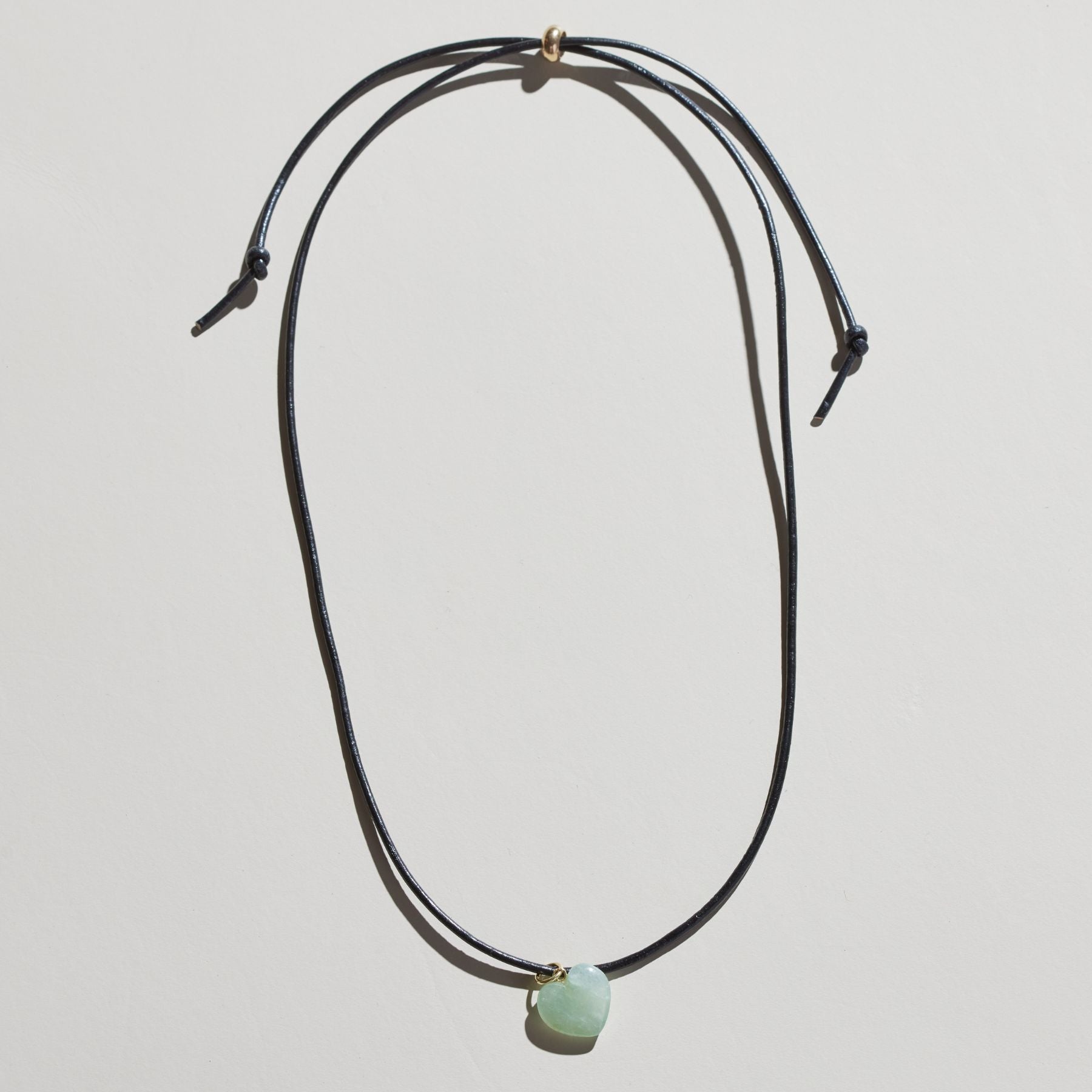 Jade Heart Charm with Leather Cord | Necklaces | Nickel & Suede One Size / Natural Cord - Nickel and Suede