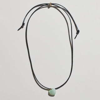 Jade Heart Charm with Leather Cord - Nickel & Suede