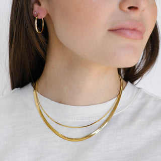 Layered Snake & Herringbone Necklace - Nickel & Suede