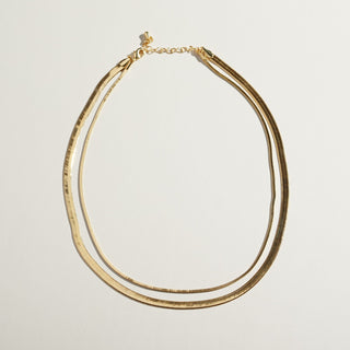 Layered Snake & Herringbone Necklace - Nickel & Suede