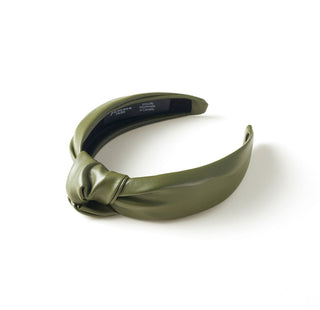 Olive Vegan Leather Knotted Headband - Nickel & Suede