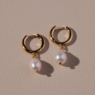 Gold Pearl Drop Huggie hoop earrings - Nickel & Suede