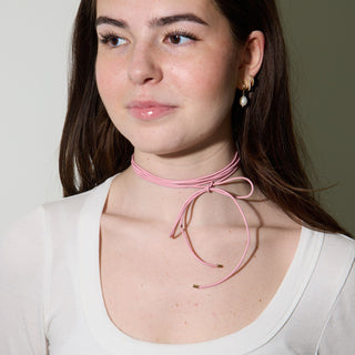 Pink Casanova Cord Necklace - Nickel & Suede