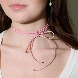 Pink Casanova Cord Necklace - Nickel & Suede