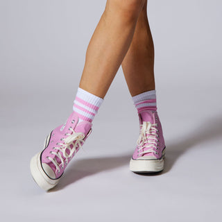 Pink Striped Crew Socks - Nickel & Suede
