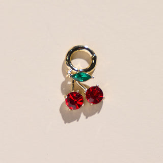 Red Cherry charm - Nickel & Suede