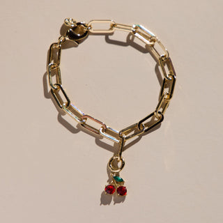 Pucker Red Cherry Charm bracelet - Nickel & Suede