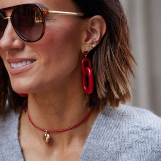 Red Bianca Acrylic Statement Earrings - Nickel & Suede