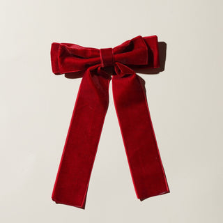 Red Bow Hair Clip - Nickel & Suede