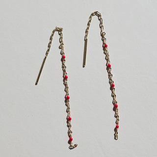 Red Portia Threader Earrings - Nickel & Suede