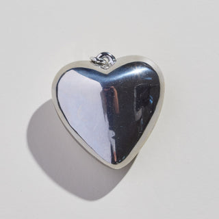 Silver Oversized Heart Charm - Nickel & Suede