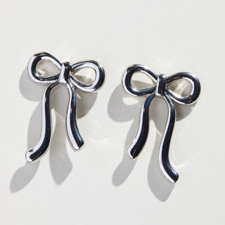 Silver Vintage Bow Stud Earrings - Nickel & Suede