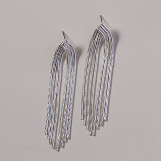 Silver Waterfall Chain Earrings - Nickel & Suede