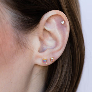Small Iridescent Crystal Studs - Nickel & Suede