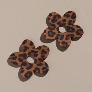Spotted Leopard Petal Charm - Nickel & Suede
