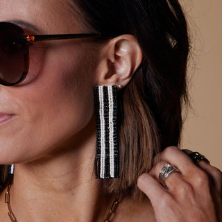 Striped Marisol Seed Bead Earrings - Nickel & Suede