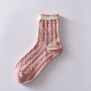 Swiss Dot Knit Vintage Crew Socks - Nickel & Suede