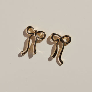 Gold Vintage Bow Stud Earrings - Nickel & Suede